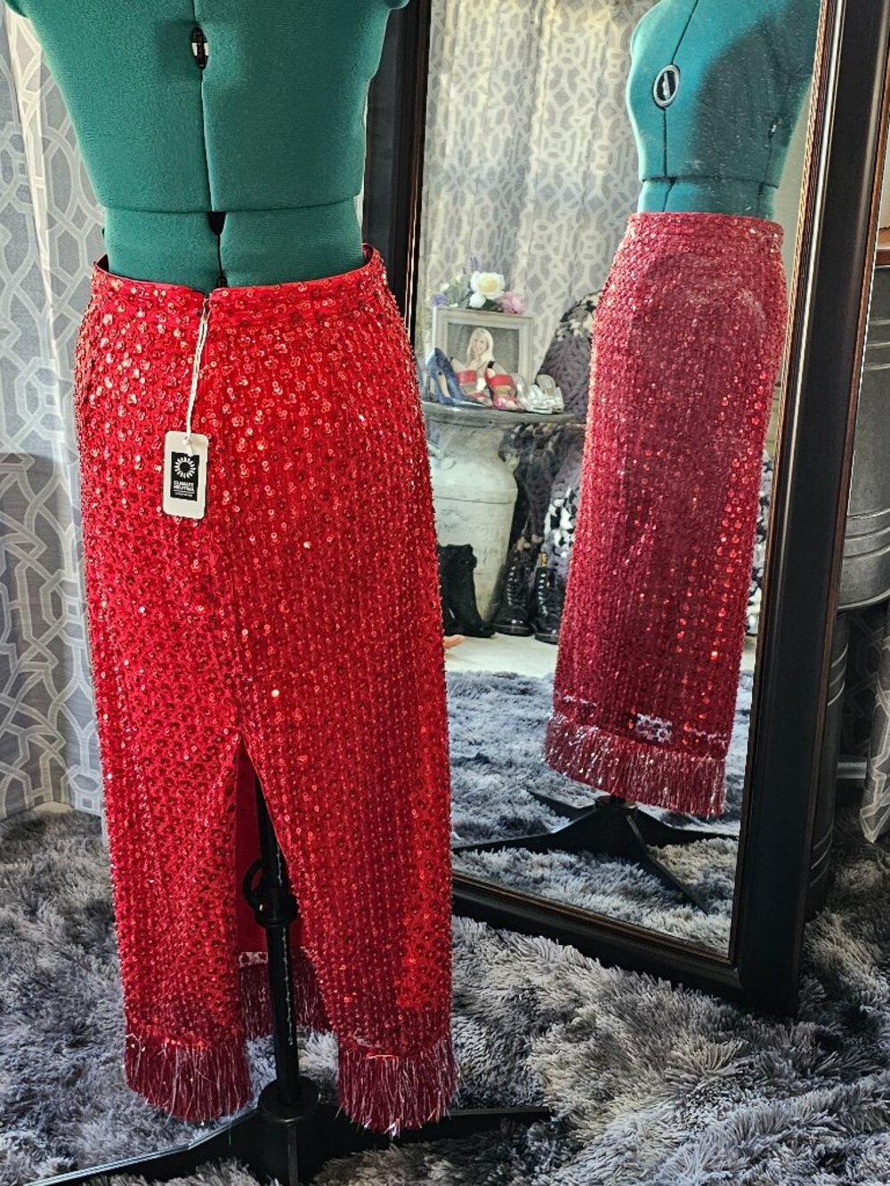 Saylor Red Sequin Fringe Midi Skirt – Size S NWT - Picture 3 of 7